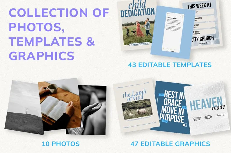 100 Editable Church Social Media Graphics Templates | Canva Instagram Posts | Christian Ministry Marketing Kit
