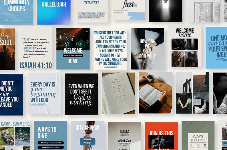 100 Editable Church Social Media Graphics Templates | Canva Instagram Posts | Christian Ministry Marketing Kit