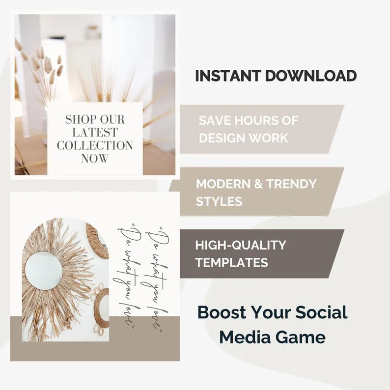 100 Instagram Post Templates for Canva | Neutral Beige Aesthetic Social Media Pack | Editable Business & Influencer Templates