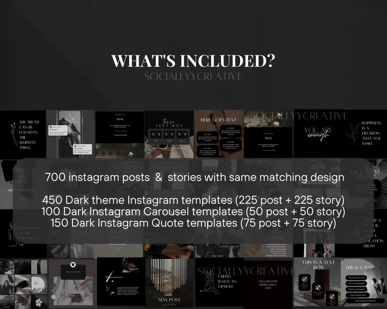700 Dark Aesthetic Instagram Templates | Canva Post & Story Bundle | Editable Black Social Media Templates for Entrepreneurs, Influencers & Creatives