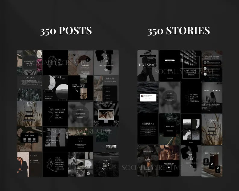 700 Dark Aesthetic Instagram Templates | Canva Post & Story Bundle | Editable Black Social Media Templates for Entrepreneurs, Influencers & Creatives