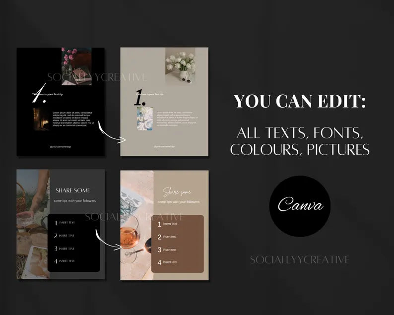 700 Dark Aesthetic Instagram Templates | Canva Post & Story Bundle | Editable Black Social Media Templates for Entrepreneurs, Influencers & Creatives