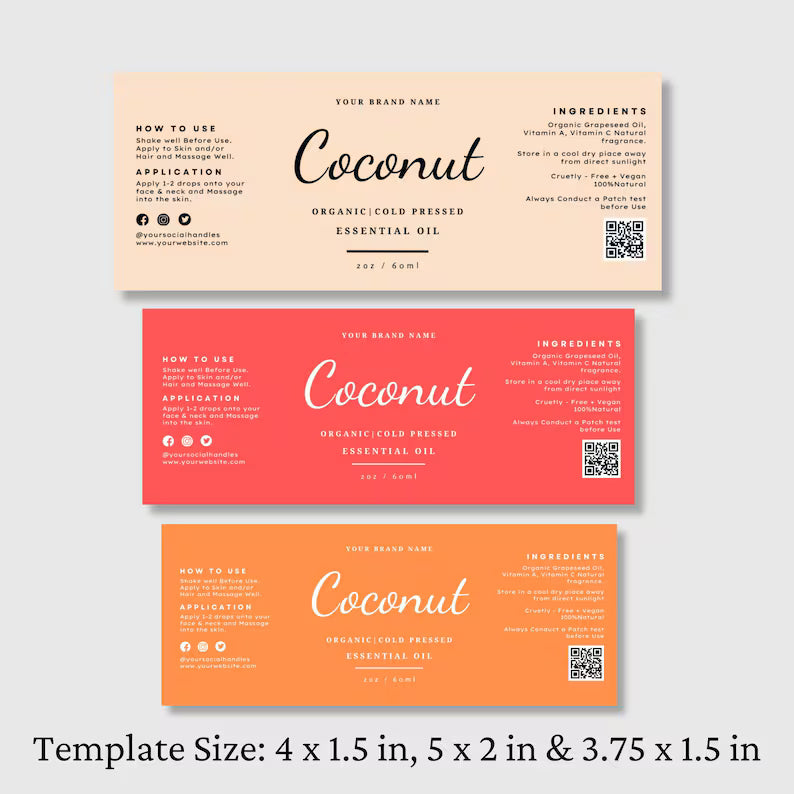 Editable Cosmetic Label Templates | Canva Label Design for Skincare, Essential Oils, Bath & Body | Digital Branding & Packaging Design